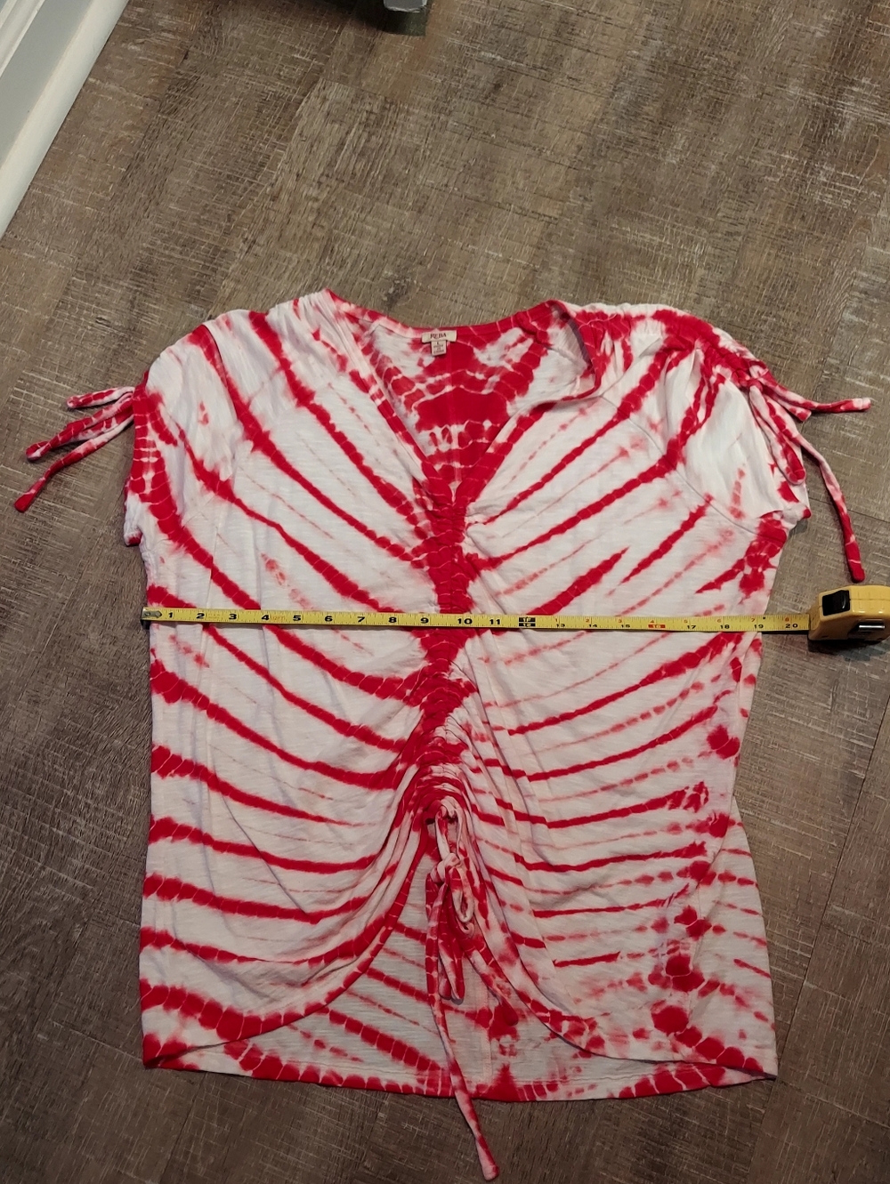 Reba Red and White Tie-Dye Drawstring Front Top